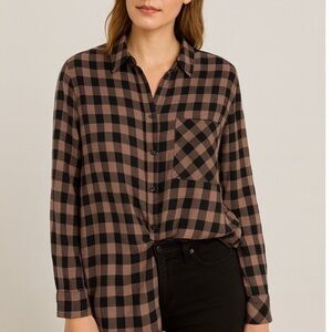 Sanctuary Checkered Button-Down Shirt - Black and Brown